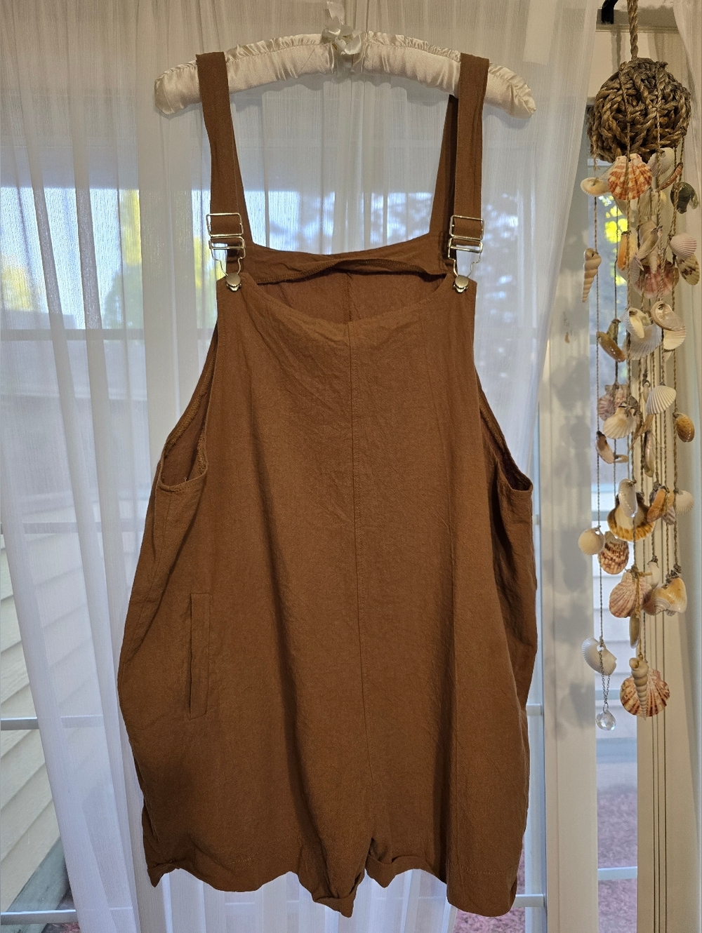 Women's Light Brown Linen Romper Overalls